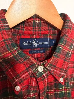 Ralph Lauren Red and Green Plaid Cotton Button-Down Shirt